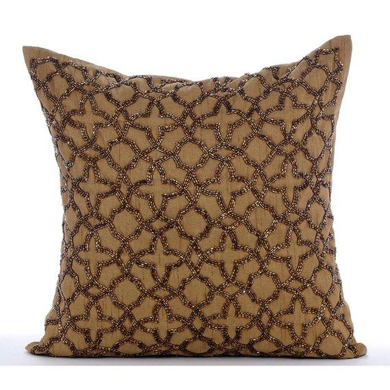 Gold Celebration Beaded Decorative Euro Sham