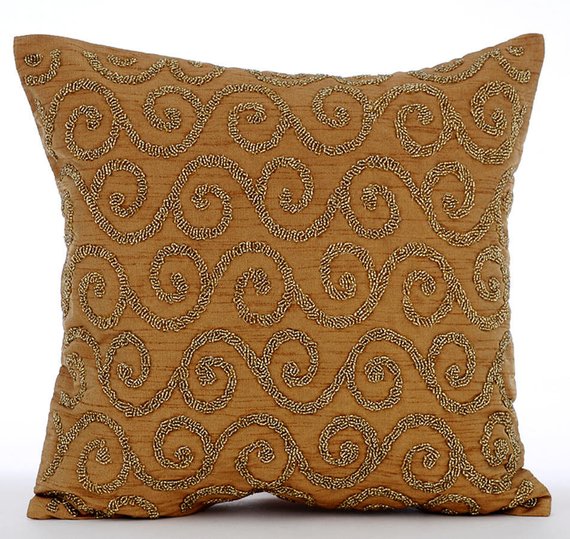 Gold Fest Silk Throw Pillow Cover
