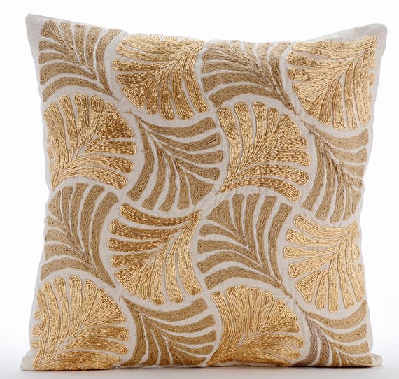 Gold Ginko Leaves Pillow Cover