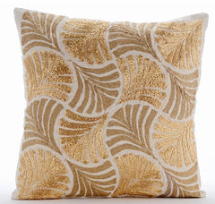 Gold Ginko Leaves - Gold Cotton Linen Decorative Euro Sham