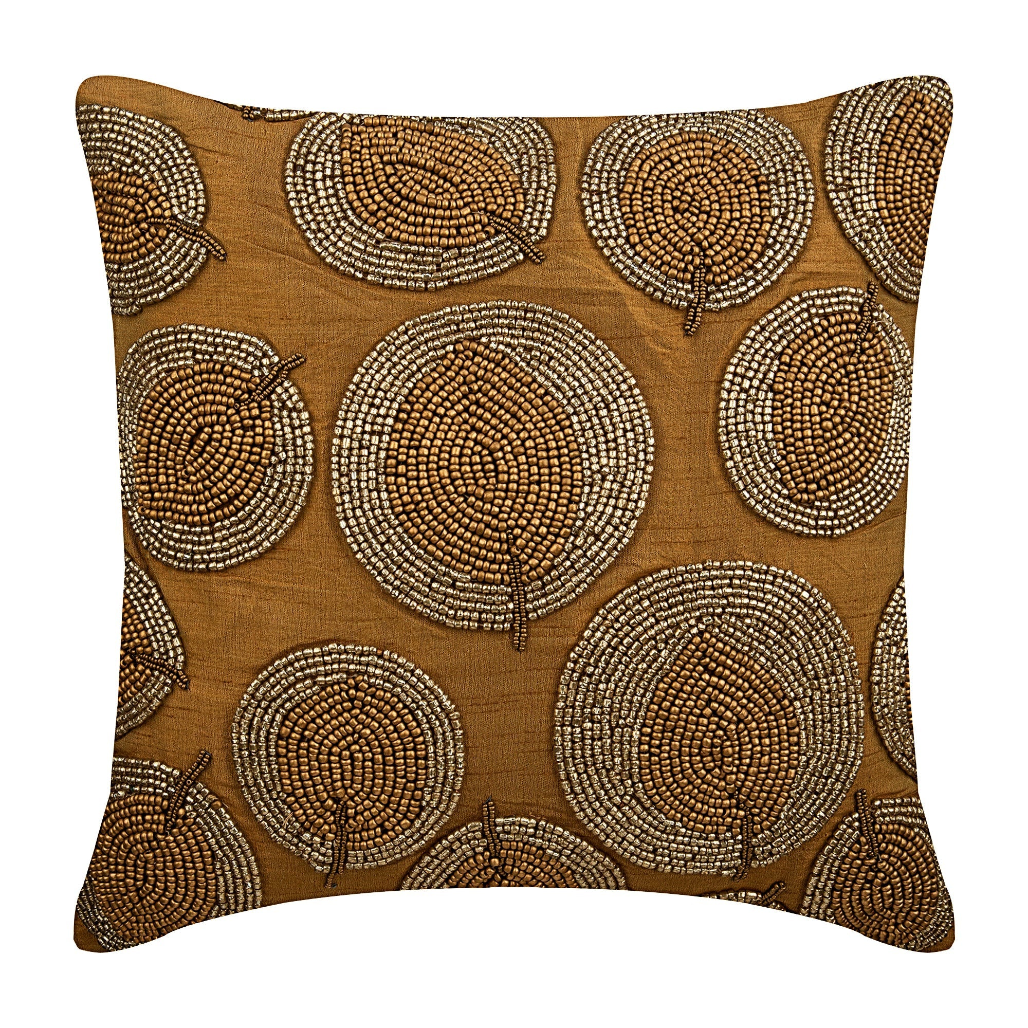 Gold Round Leaves Pillow Cover