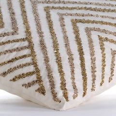 Gold Silver Tinsel - Ivory Cotton Linen Throw Pillow Cover