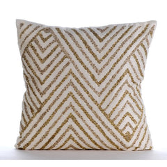 Gold Silver Tinsel - Ivory Cotton Linen Decorative Euro Sham