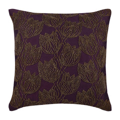 Gold Tulips - Plum Art Silk Decorative Euro Sham