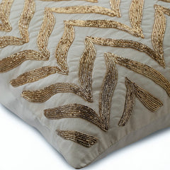 Golden Divide - Ivory Cotton Linen Throw Pillow Cover