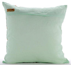 Green Pintuck Blocks - Pastel Green Cotton Linen Decorative Euro Sham