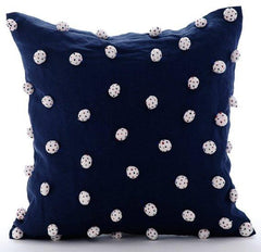 I Love Pom Poms - Navy Blue Cotton Linen Decorative Euro Sham