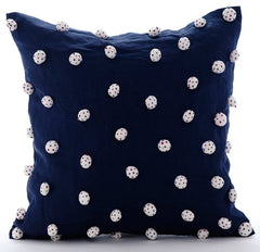 I Love Pom Poms - Navy Blue Cotton Linen Decorative Euro Sham