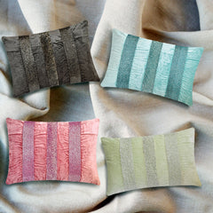 Sparkling Stripe Teal - Teal Blue Velvet Lumbar Pillow Cover