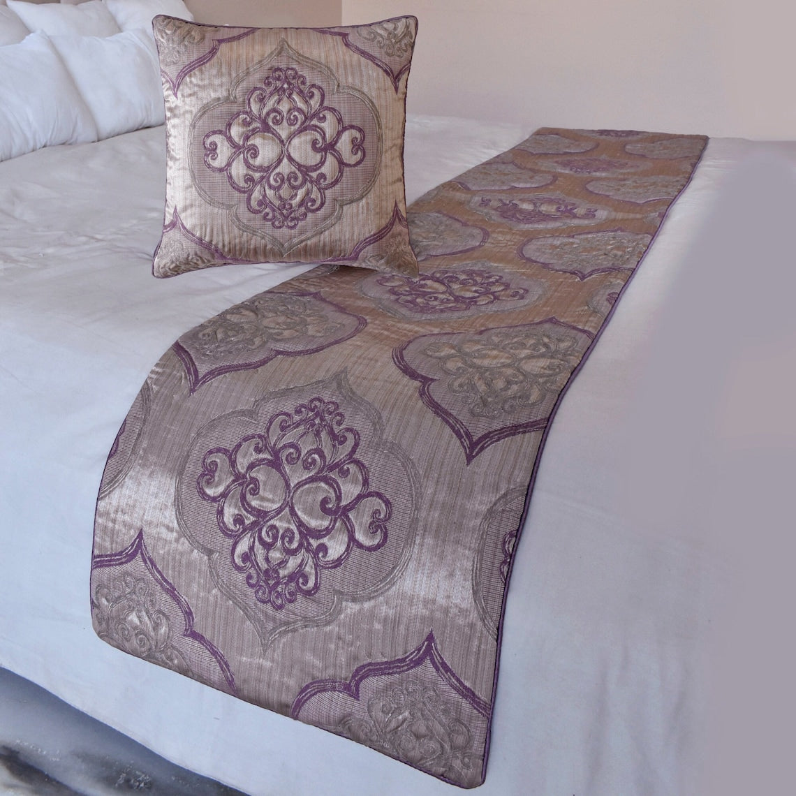 Embre Purple Decorative Bed Runner and Pillow Cover