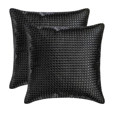 Tanner Black - Black Faux leather Throw Pillow Cover