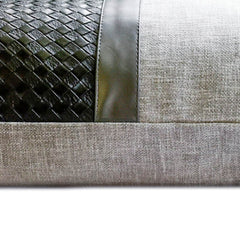 Lux Black - Black & Grey Faux Leather Lumbar Pillow Cover