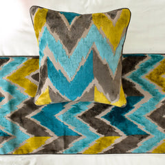 Plume Palatte - Velvet Blue Decorative Bed Runner and Pillow Cover