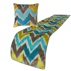 Plume Palatte - Velvet Blue Decorative Bed Runner and Pillow Cover