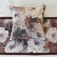 Wood Rose - Jacquard Purple Decorative Bed Runner and Pillow Cover