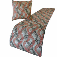 Orange Twirls - Jacquard Orange Decorative Bed Runner and Pillow Cover