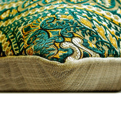 Timeless Tapastries - Dark Green & Mustard Jacquard Throw Pillow Cover