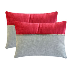 Berry Bliss Red - Red & Grey Linen Lumbar Pillow Cover