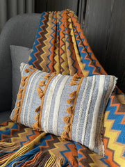 Boho Romance - Blue Jute Lumbar Pillow Cover