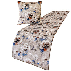 Floral Harmony - Satin Ivory Decorative Bed Runner and Pillow Cover