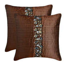 Brown Crystals - Brown Art Silk Throw Pillow Cover