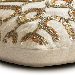 Golden Curl - Beige & Gold Linen Throw Pillow Cover