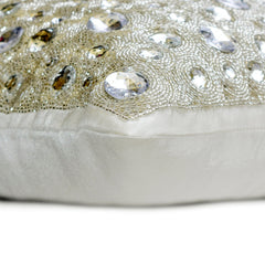 Julielt - White & Silver Silk Lumbar Pillow Cover
