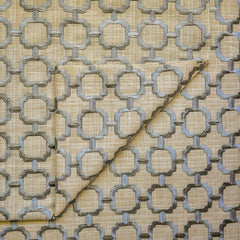 Beige Medallion Geometric Embroidered Fabric By The Yard