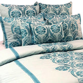 Damask Beauty - White, Blue Cotton Duvet Cover Set