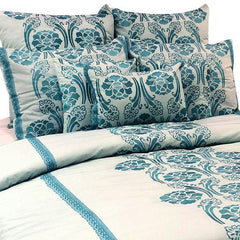 Damask Beauty - White, Blue Cotton Duvet Cover Set