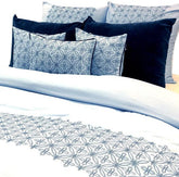 Blue Geometric Embrodiery- Light Blue, Dark Blue Velvet Duvet Cover Set