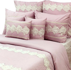 Lace Pink Elegance - Light Pink, White Cotton Duvet Cover Set