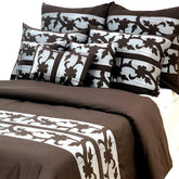 Brown Floral Grudge Embroidery - Brown, Grey Cotton Duvet Cover Set