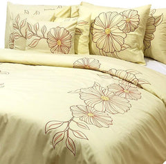 Yellow Floral Garden - Yellow, Purple Cotton Duvet Cover Set