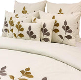 Abstract Floral Embroidery- Ivory, Grey Cotton Duvet Cover Set