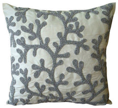 Navy Corals - Navy Blue Art Silk Throw Pillow Cover
