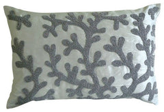 Art Silk White Rectangular Decorative Pillows Cover Silver Corals