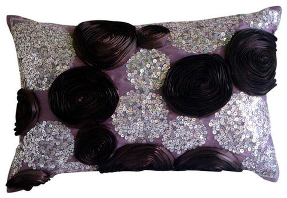 Art Silk Purple Rectangular Decorative Pillows Cover Wine Roses