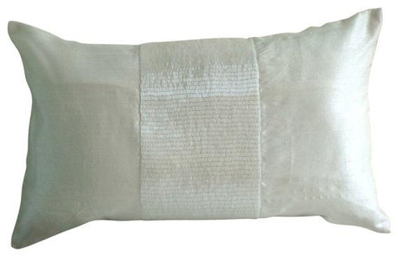 Art Silk White Rectangular Decorative Pillows Cover White Center