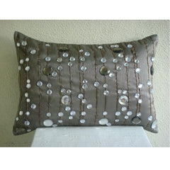 Diamond Dreams - Art Silk Grey Decorative Lumbar Pillow Cover