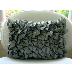 Vintage Gray Ruffles - Satin Grey Decorative Lumbar Pillow Cover