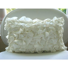 Vintage Glam Ruffles - Satin Ivory Decorative Lumbar Pillow Cover