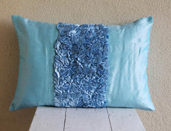 Sky Blue Silk Decorative Lumbar Pillow Cover, Sky Blue Love