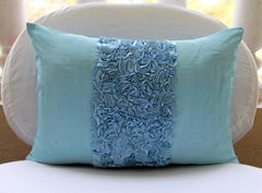Sky Blue Love - Sky Blue Silk Decorative Lumbar Pillow Cover