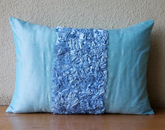 Sky Blue Love - Sky Blue Silk Decorative Lumbar Pillow Cover