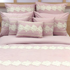 Lace Pink Elegance - Light Pink, White Cotton Duvet Cover Set