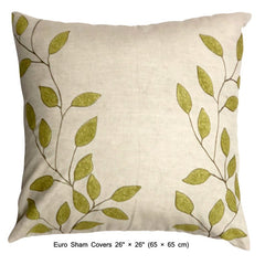 Linen Leaf Ivy - Beige, Green Linen Duvet Cover Set