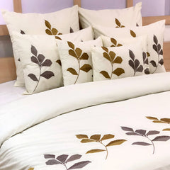 Abstract Floral Embroidery- Ivory, Grey Cotton Duvet Cover Set
