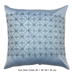 Blue Geometric Embrodiery- Light Blue, Dark Blue Velvet Duvet Cover Set