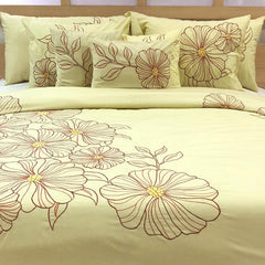 Yellow Floral Garden - Yellow, Purple Cotton Duvet Cover Set